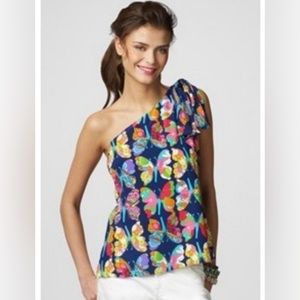 EuC Lilly Pulitzer silk one shoulder butterfly Roe top 10